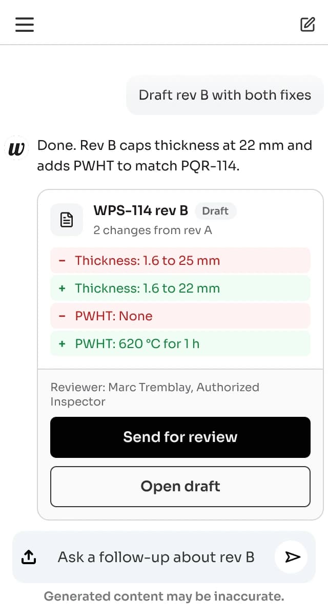 Mobile, light: the drafted revision B, ready to send for review