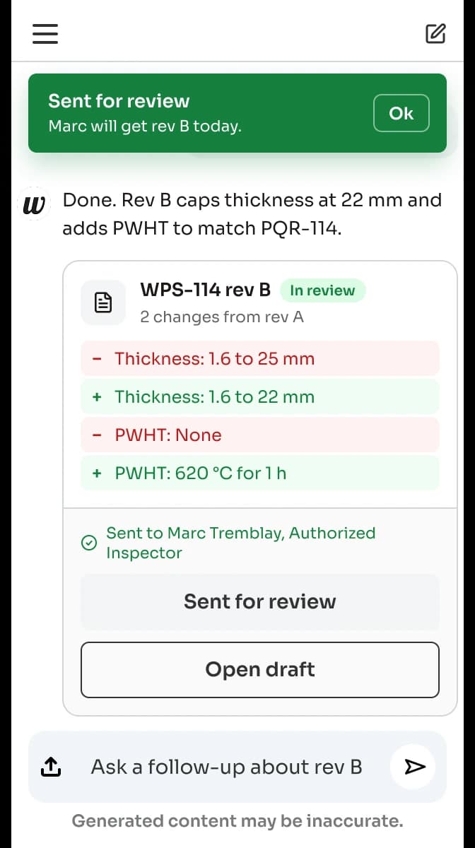 Mobile, light: revision B sent for review, with a confirmation